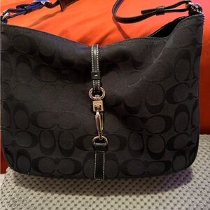 Black Coach Signature Hampton Baguette Foldover Bag